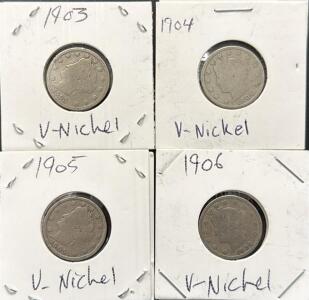 Set of 1903, 1904, 1905, 1906 Liberty Head V Nickels, US Mint