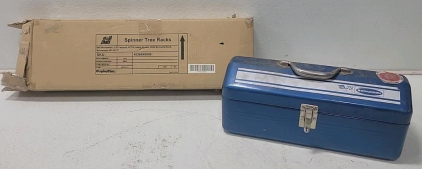 (1) Spinner Tree Rack (1) Vintage Simonsen "Rally Line" Mechanics' Toolbox.