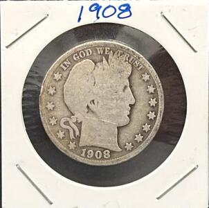 1908 Barber Half Dollar Coin, United States, Silver Composition