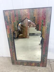Ornate Rectangular Decorative Wall Mirror with Multicolored Wooden Frame 36x24 inches