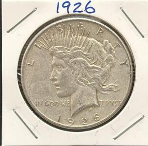 1926 United States Peace Dollar, 90% Silver, Anthony de Francisci Design