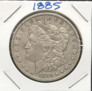 1885 Morgan Silver Dollar, United States Mint, 90% Silver, 1.5" Diameter