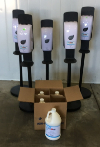 (5) Germ Bloc Automatic Hand Sanitizer Dispensers and (4) Foam Refills