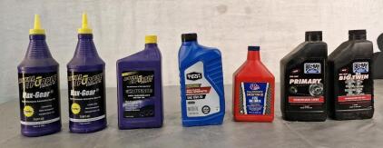 (2) Quarts Of Royal Purple Synthetic 75W-140 Gear Oil, (1) Quart Of Royal Purple Synthetic 20W-50 Motor Oil, (1) Quart Of Super Tech Synthetic 10W-30 Motor Oil, (1) 18-Oz Botle Of VP Synthetic 10W/30 Engine Oil, (1) Quart Of Bel Ray Primary Chaincase Lu
