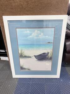 Framed Art Print by Santoro, Ocean Scene, 24"x30", White Frame