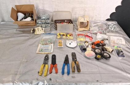 (4) Wire Stripper/ Crimp Pliers & Assorted Household Electrical Hardware