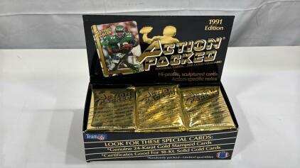 24 Sealed Packs Of 6 Cards 1991 Edition Action Packed Football Cards Chance Of 24-Karat Stamped Cards & 18 Karat Gold Cards