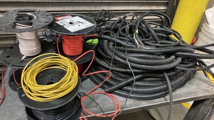 (6) Spools of Low Power Wire and Big Bundle of Accessory Wiring Harness in Plastic Sheathes