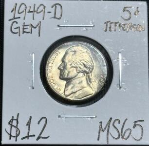(1) 1949-D MS65 Gem Mint State Jefferson Nickel