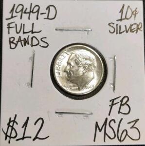 1949-D MS63FB Full Bands Silver Roosevelt Dime
