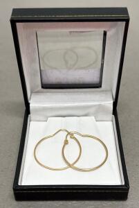 Gold Hoop Earrings, Approx. 1.5" Diameter, Hinged Snap Closure