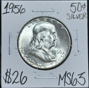 (1) 1956 MS63 Silver Mint State Franklin Half Dollar