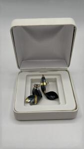 Pair Of Beautiful Grey & Gold Toned Earrings Stamped BREV & Same on Earing Backs