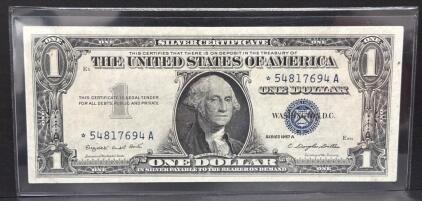 Crisp 1957A U.S. One Dollar Silver Certificate, Serial *54817694A, Blue Seal