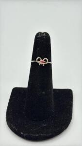 Stamped Sterling Silver Ring W/ Small Pink Stone
