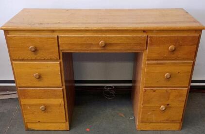 Antique Solid Pine Twin Pedestal 7 Drawer Desk 31"x47"x18"