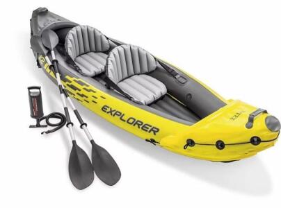 New Intex Explorer K2 2-Person Inflatable Kayak With Oars and Air Pump, Yellow/Grey