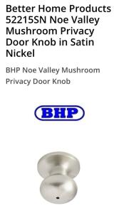 (5) Brand New BHP Noe Valley Mushroom Privacy Door Knobs (Satin Nickel)