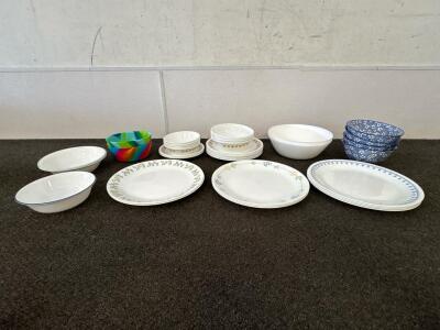 Corelle Butterfly Gold Plates and Bowls - Snowflake Blue Dinner Plates - At Home Blue Floral Bowls - And More