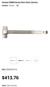 Brand New!!! PAMEX RIM EXIT DEVICE E9000/EO3-AL Satin Chrome