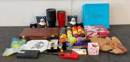 (1) Vintage Set Of Bullard Pool Balls, (1) Vintage Rawlings Baseball Gloves, (2) Board Games, And More!!