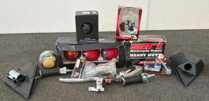 (1) Box Of STI Heavy Duty Motorcycle Inner Tubes, (1) Vintage Harley-Davidson Biker Santa Ornament, (1) 3 Piece Set Of Harley Davidson Circular Ornaments, And So Much More!!