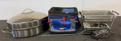 (1) Ozark Trail Extreme Cooler, (1) Faberware Open Hearth Grill, And (1) Stainless Steel Oval Roasting Pan!!