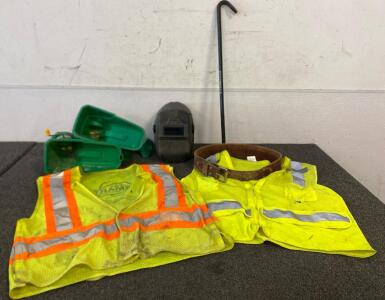 Blue Collar Bundle Welding Helmet, Crowbar, Construction Vests, Leather Belt, Seed Spredders