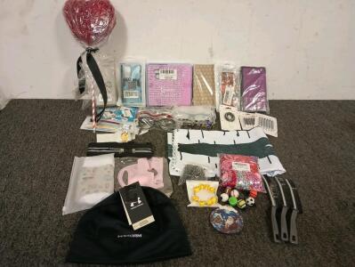 Variety Of Cell Phone Cases, (3) 20/20 2.5 Power Reading Glasses, (12) Red, Black And Clear 1.75 Power Readers, Swana Table Cloth, Running Belt With Hidden Zippered Money Pouch, (100) 3/0 Jig Fishing Hooks, Yovic Dance Skirt For Women, Reusable Silicone 