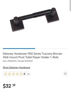BRAND NEW PRODUCTS!! (12) Delta Portman Paper Holder In A Tuscany Bronze Finish And (12) Portman Towel Bar Post Only In A Tuscany Bronze Finish