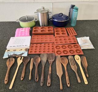 Various Chocolate Molds, Wood Spoons, Pots, Water Bottles & More