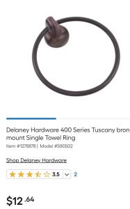 (36) Brand New!!! Portman Tuscany Bronze Wall Mount Single Towel Rings