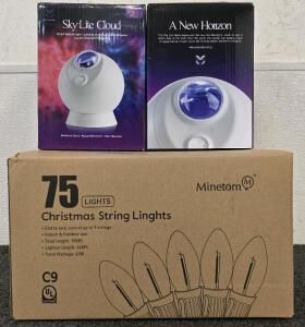 Minetom C9 Christmas Lights, 75ct 150ft Length, (2) SkyLite Cloud Projectors