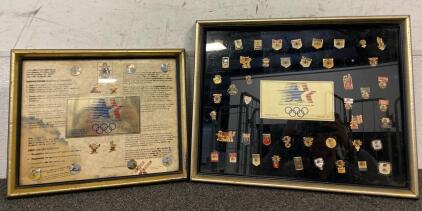 Framed Limited Edition Collection Of 46 Pins From The 1984 Los Angeles Olympic Games Sponser Set, And Framed Limited Edition Set Of 1984 Los Angeles Olympic Games Pins