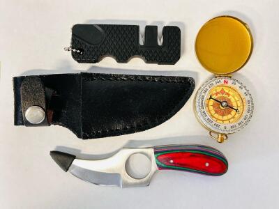 Knife Sharpening Tool, Compass and Fixed Blade Knife With Sheath