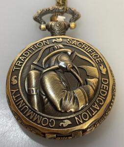 Antique-Style Quartz Bronze-Tone St. Florian Patron Saint Of Firefighters Pocket Watch
