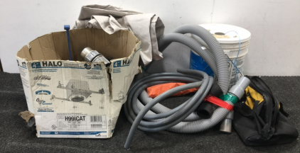Tool Bag, Hoses, Bucket of String, Metal Bars