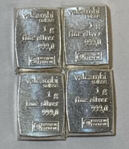 (4) Valcambi Suisse 1G 999.0 Fine Silver Bars