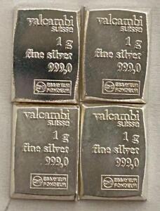 (4) Valcambi Suisse 1G 999.0 Fine Silver Bars