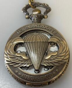 Vintage-Style US Army Paratrooper "Airborne" Wings Insignia Quarts Pocket Watch