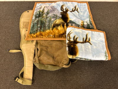 Canvas Rigel Case, Military Style Bag, And Pair Of Elk Scene Pillow Cases