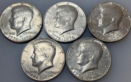 (5) Bicentennial John F. Kennedy Half Dollars 1776-1976