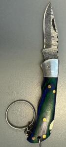 Custom Handmade Damascus Mini Folding Knife/ Keychain