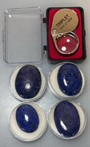 Triplet 30x-21mm Tool For Examining Gemstones/Jewelry W/ (4) Deep-Blue Metamorphic Lapis lazuli Gemstones
