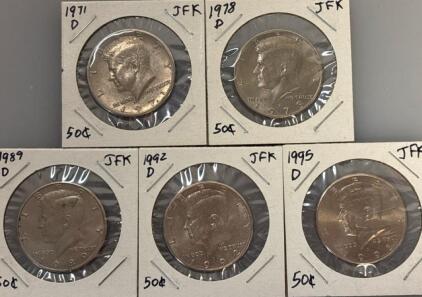 (5) John F. Kennedy 50 Cent Coins 1971-1995