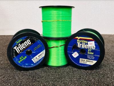 (4) Rolls Of Berkeley Trilene Super Strong XT Solar 12/14 Lb.