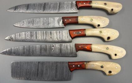 (5) Handmade Damascus Steel Chef Knife Set