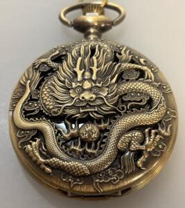 Antique-Style Quartz Dragon Design Pocket Watch Bronze Or Gold-Tone W/ Chain