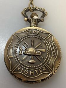 Antique-Style Quartz Firefighter Pocket Watch Bronze Or Gold-Tone W/ Chain