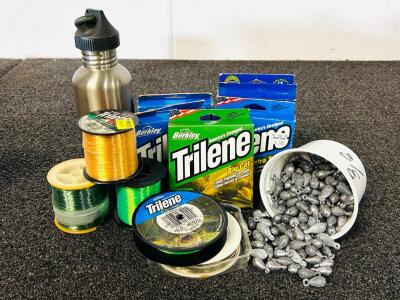 Berkeley Trilene (Extra Tough), Cabelas Stainless Cup, And Lead Weights